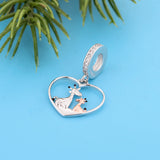 925 Silver Mom & Baby Giraffe in Heart Bead Jewelry Fit Pan Charms Bracelet