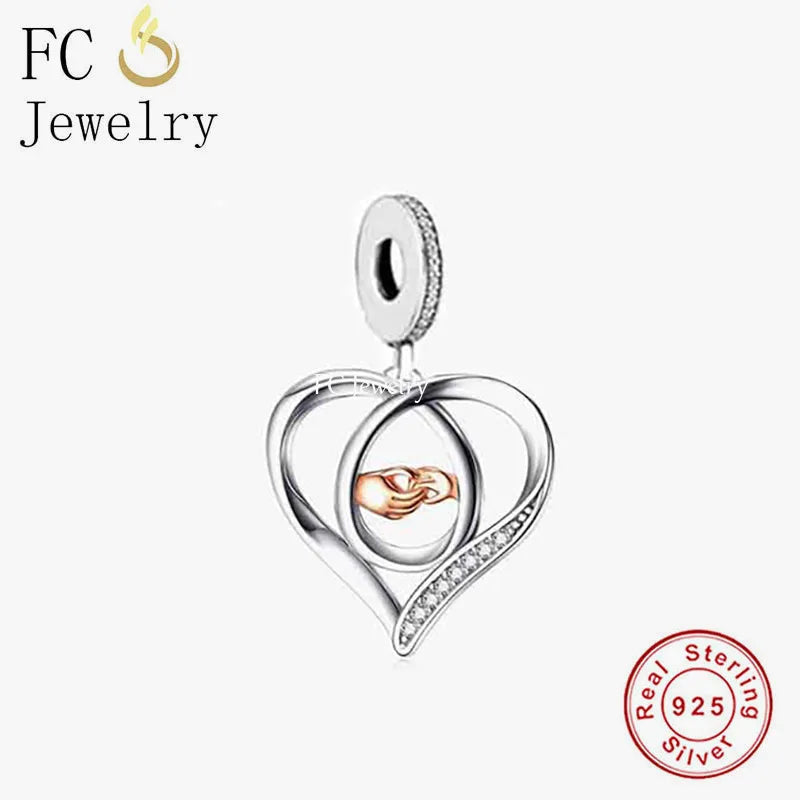 925 Silver Mum and Son Hand in Hand Bead For Bracelet DIY