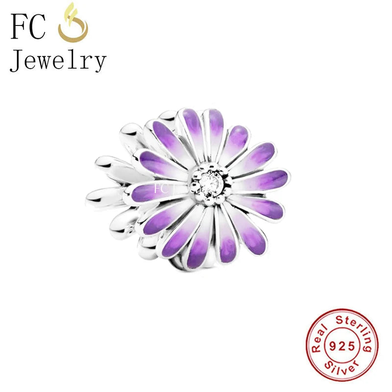 925 Silver Purple Blooms Flower Daisy Bead for Bracelet