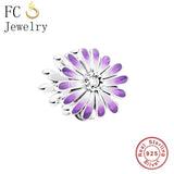 925 Silver Purple Blooms Flower Daisy Bead for Bracelet