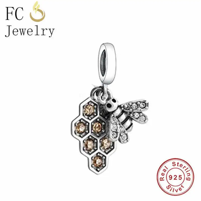 925 Sterling Silver Bee Honeycomb Charm Bracelet Bead