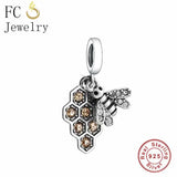 925 Sterling Silver Bee Honeycomb Charm Bracelet Bead