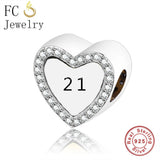 925 Sterling Silver Number Zircon Bead Birthday Charm Bracelet DIY