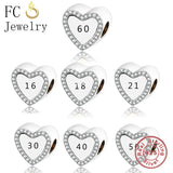 925 Sterling Silver Number Zircon Bead Birthday Charm Bracelet DIY