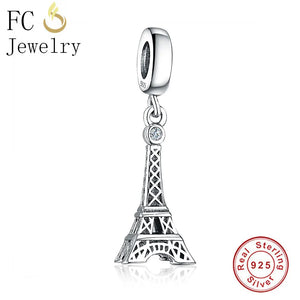 925 Sterling Silver Eiffel Tower Pendant Charms Bracelet