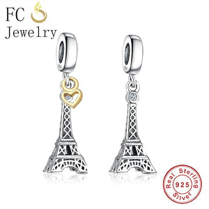 925 Sterling Silver Eiffel Tower Pendant Charms Bracelet