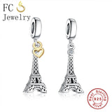 925 Sterling Silver Eiffel Tower Pendant Charms Bracelet