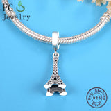 925 Sterling Silver Eiffel Tower Pendant Charms Bracelet