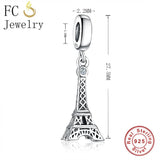 925 Sterling Silver Eiffel Tower Pendant Charms Bracelet