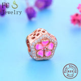 Sterling Silver Pink Flower Bead Bracelet Charm