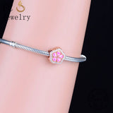 Sterling Silver Pink Flower Bead Bracelet Charm