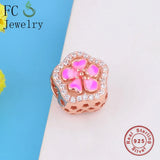 Sterling Silver Pink Flower Bead Bracelet Charm
