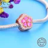 Sterling Silver Pink Flower Bead Bracelet Charm