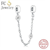 925 Silver Daisy Safety Chain Lock Clips Beads for Charms Bracelets