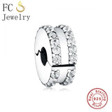 925 Silver Circle Pave Zircon Stopper Clip Bead Panddora Charm Bracelet