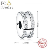 925 Silver Circle Pave Zircon Stopper Clip Bead Panddora Charm Bracelet