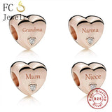 925 Silver Heart Grandma Mum Niece Bead Charm Bracelet DIY