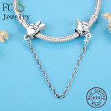 925 Silver Mickey Gesture Hand Finger Bead Safety Chain for DIY Berloque