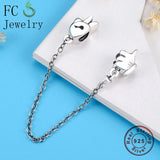 925 Silver Mickey Gesture Hand Finger Bead Safety Chain for DIY Berloque