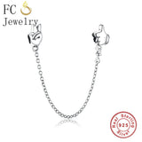 925 Silver Mickey Gesture Hand Finger Bead Safety Chain for DIY Berloque
