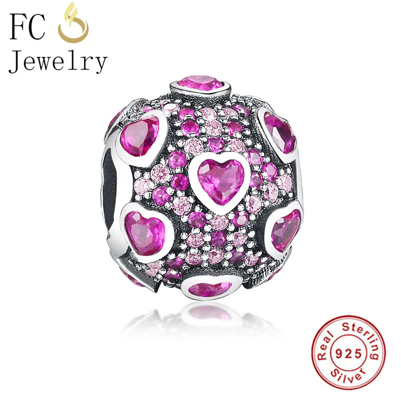 925 Sterling Silver Mix Heart Zirconia Pendant Beads for Bracelet
