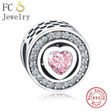 925 Silver Pink Heart CZ Stone Love Beads for Bracelets