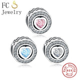 925 Silver Pink Heart CZ Stone Love Beads for Bracelets