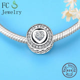 925 Silver Pink Heart CZ Stone Love Beads for Bracelets
