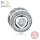 925 Silver Pink Heart CZ Stone Love Beads for Bracelets