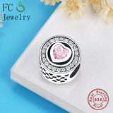 925 Silver Pink Heart CZ Stone Love Beads for Bracelets