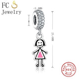 925 Sterling Silver Little Girl Pin Dress Beads Pendant Berloque