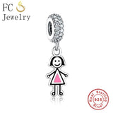 925 Sterling Silver Little Girl Pin Dress Beads Pendant Berloque