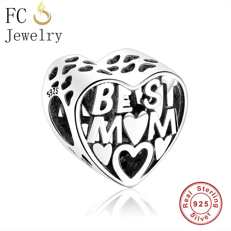 925 Silver Heart Mom Mother Family Letter Bead Charms Bracelet