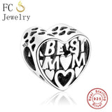 925 Silver Heart Mom Mother Family Letter Bead Charms Bracelet