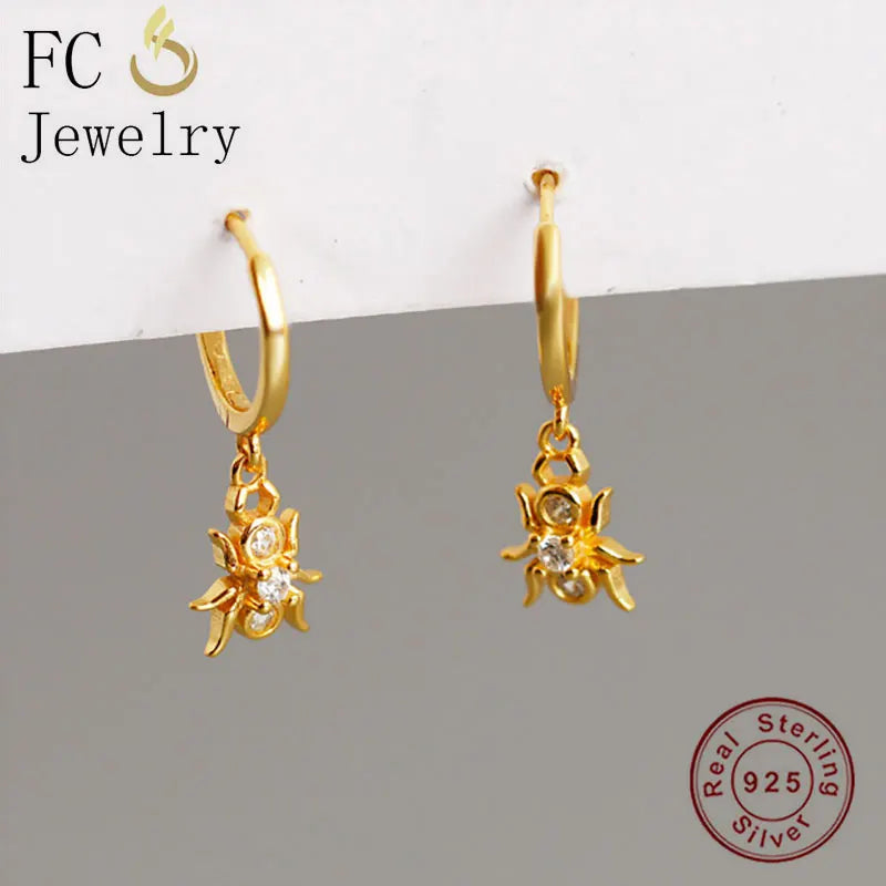 925 Silver Spider Pendant Zirconia Hoop Earring