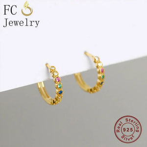 925 Silver Rainbow Zircon Hoop Earring for Women