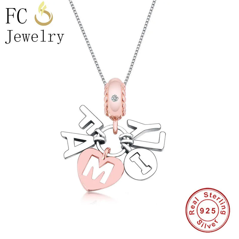 925 Silver Initial Letter Family Rose Necklaces Choker Kolye