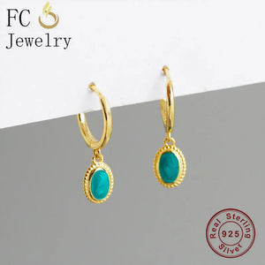 925 Silver Plate Green Enamel Bead Pendant Hoop Earring
