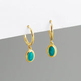 925 Silver Plate Green Enamel Bead Pendant Hoop Earring