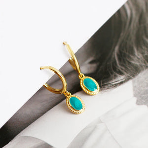 925 Silver Plate Green Enamel Bead Pendant Hoop Earring
