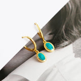 925 Silver Plate Green Enamel Bead Pendant Hoop Earring