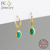 925 Silver Plate Green Enamel Bead Pendant Hoop Earring