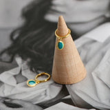 925 Silver Plate Green Enamel Bead Pendant Hoop Earring