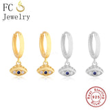 925 Silver Evil Eye CZ Bead Earring Hoop Women