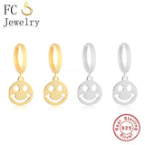 925 Silver Round Smile Face Pendant Hoop Earring For Women