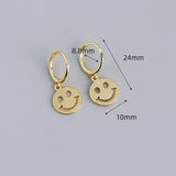 925 Silver Round Smile Face Pendant Hoop Earring For Women