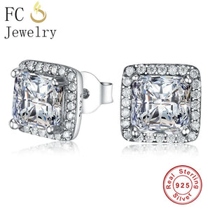 925 Sterling Silver Square CZ Stud Earrings for Women