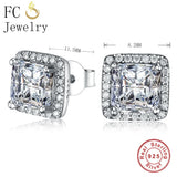 925 Sterling Silver Square CZ Stud Earrings for Women