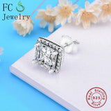 925 Sterling Silver Square CZ Stud Earrings for Women