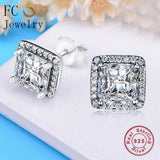925 Sterling Silver Square CZ Stud Earrings for Women